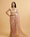 Light Pink Floral Print Saree with Rhinestone Work